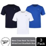 Reebok Men's 3 Multi Pack Crew Neck T-shirts, White, Court Blue & Batik Blue