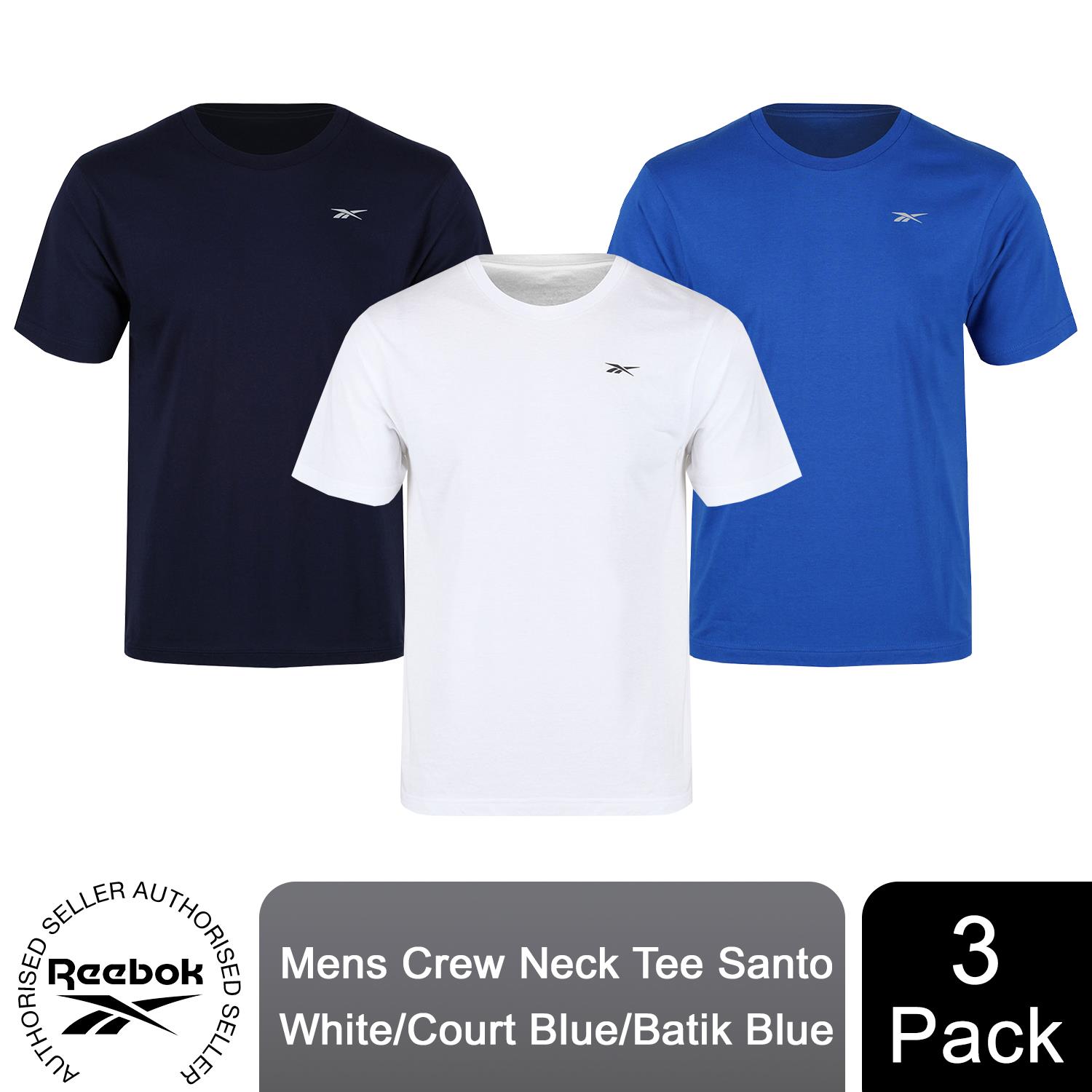 Reebok Men's 3 Multi Pack Crew Neck T-shirts, White, Court Blue & Batik Blue - Image 1