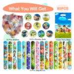 82 Pcs Party Bag Fillers for Kids, Hero Pinata Birthday Party Decorations Spider 12 Slap Bands 10 Key Rings 50 Stickers 10 Party Bags Theme Birthday Party Gifts for Boys Girls Kids - Image 2