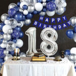 18 Foil Balloons with Bunting, 18th Birthday Helium Foil Balloons Giant 32 inch Blue Gold Flag for Surprise Party Decorations Anniversary for men & women