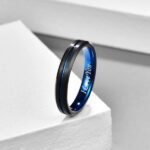 NUNCAD I Love You Wedding Ring for Men Women 4mm Black Blue Tungsten Carbide Rings Two-Tone Simple Band with Groove Size S