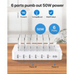SooPii USB Charging Station Organizer for Multiple Devices, 6 Ports 50W Charging Dock With 6 Cables and Upgraded i-Watch Charger Holder Included, for Phones,Tablets and Other Electronics,White - Image 2