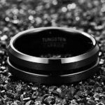NUNCAD Men's Rings Black 8mm Tungsten Wedding Ring for Men Simple Band Ring with Groove Beveled Edges Size S - Image 3