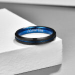 NUNCAD I Love You Wedding Ring for Men Women 4mm Black Blue Tungsten Carbide Rings Two-Tone Simple Band with Groove Size S - Image 3