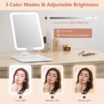 WOBSION Travel Makeup Mirror Rechargeable for Handbag, Light up Mirrors with 3 Colors Modes for Desk, Folding Mirror with Adjustable Stand, Gifts for Girls, White - Image 3