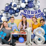 18 Foil Balloons with Bunting, 18th Birthday Helium Foil Balloons Giant 32 inch Blue Gold Flag for Surprise Party Decorations Anniversary for men & women - Image 5