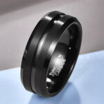 NUNCAD Men's Rings Black 8mm Tungsten Wedding Ring for Men Simple Band Ring with Groove Beveled Edges Size S - Image 2