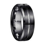 NUNCAD Men's Rings Black 8mm Tungsten Wedding Ring for Men Simple Band Ring with Groove Beveled Edges Size S