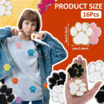 16pcs Paw Patch, 16 Colors Print Stickers Cute Cat Dog Pet Print Patches Gold Edges Chenille Patches Print Iron On Patch for Hats Bags Jackets - Image 2