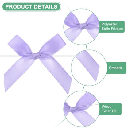 M METERXITY 100-Pack Satin Ribbon Twist Tie Bows, 2.4x2.8 Inch Bow Twist Ties, Satin Ribbon Bows for Craft DIY/Baked Goods/Hair Bow Sewing/Wedding/Birthday/Party [Light Purple]