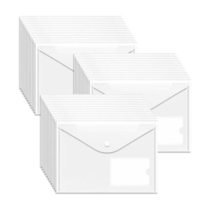 Plastic Wallets A5-36 Pack A5 Plastic Wallet with Popper Plastic Folders Document Files Popper Wallet Envelope Folders Pockets