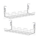 No Drill to Desk Cable Management Tray, 2PACK Cable Racks Under Desk Cable Organizer for Wire Management, Sturdy Metal Cable Tray Basket for Office and Home Standing Desk-White