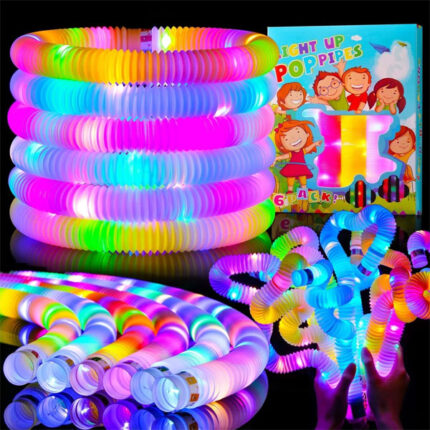 SCIONE 24 Pcs LED Pop Tubes Halloween Light up Toys Glow Sticks Party Bag Fillers for Kids Sensory Toys for Autism Party Supplies Fidget Toys Return Gifts for Kids Birthday Classroom Box Prize