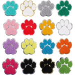 16pcs Paw Patch, 16 Colors Print Stickers Cute Cat Dog Pet Print Patches Gold Edges Chenille Patches Print Iron On Patch for Hats Bags Jackets