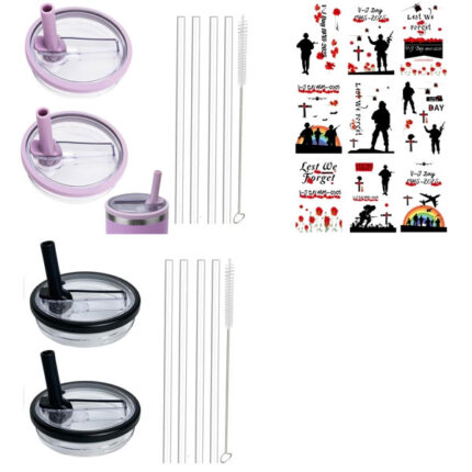 Mixed Box of Home & Kitchen including 2 Pack 40 oz Tumbler Flip Straw Lid Replacement fit for Stanley Quencher 1.2L, Spill Proof Splash Resistant Tumbler Lids, Reusable Tumbler Cover with 4 Straws and 1 Cleaning Brush(Purple, 40oz)