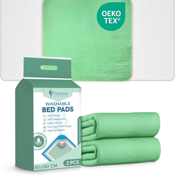 5 2 x Washable Incontinence Bed Pads | 85 x 90 cm | Incontinence Bed Sheets | Suitable for Single Bed | with Tucks & Colour Green | Absorbent Pads | (1 Pack of 2) - Image 1