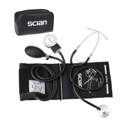 Scian Manual Blood Pressure Cuff with Stethoscope - Aneroid Sphygmomanometer with D-Ring Universal Cuff 22-42cm in Carrying Bag for Nurse Doctor Senior Adult (Black)