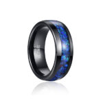 NUNCAD Men's Rings 8mm Black Tungsten Wedding Ring Band with Blue Created Opal Inlay for Men Dome Style Size W
