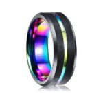 NUNCAD Men's Rings 8mm Rainbow Tungsten Wedding Ring Simple Black Band Ring with Groove Beveled Edges Size W1/2