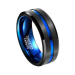 NUNCAD I Love You Wedding Ring for Men Women 4mm Black Blue Tungsten Carbide Rings Two-Tone Simple Band with Groove Size S - Image 4