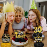 9PCS 30th Birthday Decorations, Retro Black Gold Honeycomb Party Table Decorations, Non-Toxic Waterproof for Men and Women 30th Anniversary Celebrations, 30th Birthday, Anniversary Decorations - Image 3