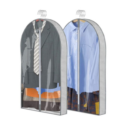 ZSURLUX Garment Bags for Clothes 60 x 100cm 2Pack, Moth Proof Clothes Covers with Zip, Hanging Storage Protector Bags for Wardrobe, Travel, Suitable for Suit, Coat, Jackets, Jumpers,etc. Grey