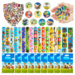 82 Pcs Party Bag Fillers for Kids, Hero Pinata Birthday Party Decorations Spider 12 Slap Bands 10 Key Rings 50 Stickers 10 Party Bags Theme Birthday Party Gifts for Boys Girls Kids
