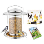 iBorn Metal Bird Feeder for small birds,Easy Clean Bird Seed Feeder,Hanging Bird Feeder for Seeds With Gift Box，3-Second Refill Bird Feeder,Nickle 6 Port (Seed is not Included)