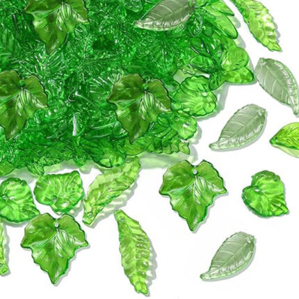 Airssory 200 Pcs 5 Styles Transparent Green Leaf Acrylic Charms Spring Tree Leaves Plant Plastic Charms for Gifts DIY Jewellery Making Necklace Craft