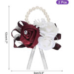sourcing map Wrist Corsage Artificial Flower Bracelets Pack of 2 Rose Wrist Bride Groom Decorative for Wedding Ceremony Prom Party Anniversary, 7x7cm Deep Red - Image 2