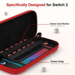 Slim Carrying Case for Nintendo Switch 2 Hard Travel Storage Bag with Game Card Slots – White & Red - Image 3
