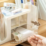 Desk Organizer with 3 Drawer, Multifunctional Storage Box Organisers Accessories with 2 Rotating Pen Holder, 10 Compartments Desk Tidy Pencil Organizer for Office Home Art Supplies - Image 3