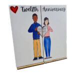 Personalised 12th Anniversary Linking Double Tile Ornament with Free Stand – Rock