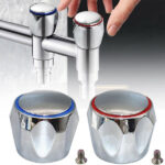 Top Head Faucet Cover Set, 2Pcs Chrome Plated Red and Blue Top Standard Hot & Cold Tap 1/2'' Top Head Covers Multi-Purpose Ceramic Tap Cartridges for Bathroom Kitchen