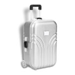 Dolls Travel Suitcase, Mini Size Trolley Case with Open and Close Carry On Luggage Simulation Rolling Suitcase Toy(Silver)