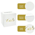Wedding Card Box Elegant White and Gold Wedding Card Post Box for Reception, Wedding Envelope Money Card Box with 10 White Card for Party Wedding Raffle Donation Vote Fundraising Valentine's Day - Image 4