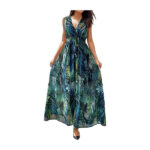 Yutdeng Womens Summer Dress Floral Maxi Dress Sleeveless V Neck Dress Ladies Long Flowy Boho Beach Dress Drawstring Backless Beachwear Casual Dresses,Blue,XXL - Image 3