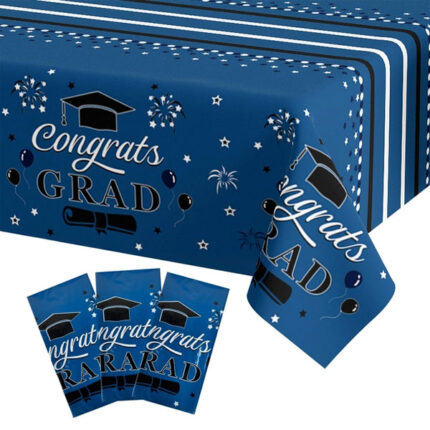 UNIIDECO Graduation Tablecloth 3 Pack Disposable Rectangular – Dark Blue 54 x 108 Inch