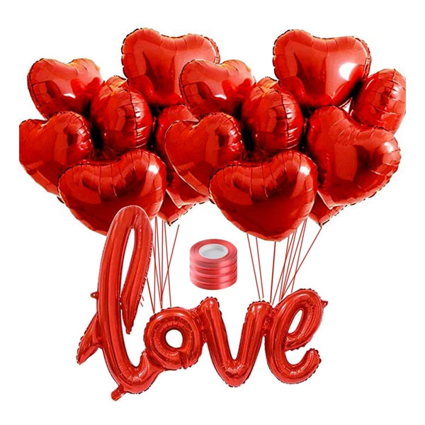 3 FLOFIA Love Heart Balloons Kit - 21Pcs Red Heart Balloons and 1 x Love Balloon with Ribbons Foil Heart Balloons for Valentines Day Wedding Engagement Bridal Shower Anniversary Party Decorations - Image 1