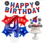 24PCS Spider Web Party Balloons Decorations Kits, Spider Theme Happy Birthday Banner Number 4 Foil Balloon Sets, 4th Birthday Party Decoration Supplies for Children's (4th)