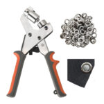 DASBET Grommet Handheld Hole Punch Plier | Portable Handheld Grommet Pliers Hand Press Tool with 500pcs Grommets of 3/8 Inch (10mm) Silver Eyelets