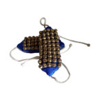 KVR Kathak Bharatnatayam indian traditional dance anklets brass bells ghungroo pair tied over velvet pad for comfortable performance (5 row of bell, Blue-1)
