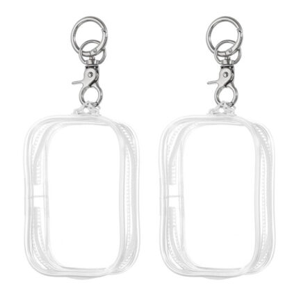 sourcing map 2Pcs Clear Figure Display Bag with Chain, 3.74" Clear Dolls Display Bag PVC Portable Small Mini Dolls Pouch Carrying Case Storage Bag Keychain Charm(Square Clear)