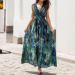 Yutdeng Womens Summer Dress Floral Maxi Dress Sleeveless V Neck Dress Ladies Long Flowy Boho Beach Dress Drawstring Backless Beachwear Casual Dresses,Blue,XXL - Image 2