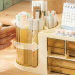 Desk Organizer with 3 Drawer, Multifunctional Storage Box Organisers Accessories with 2 Rotating Pen Holder, 10 Compartments Desk Tidy Pencil Organizer for Office Home Art Supplies - Image 4