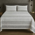 White Printed Dotted & Lining Cotton Satin Bedsheet – King Size UK - Image 3