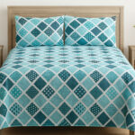 Blue & Teal Diamond Printed Cotton Satin Bedsheet – King Size UK