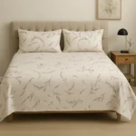 White Printed Cotton Satin Bedsheet – Premium King Size Bedding UK - Image 5