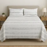 White Printed Dotted & Lining Cotton Satin Bedsheet – King Size UK - Image 2